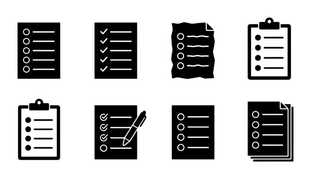 Checklist Icons Set, To-Do List Vector Graphics, Task Management Symbols, Clipboard and Paper Elements