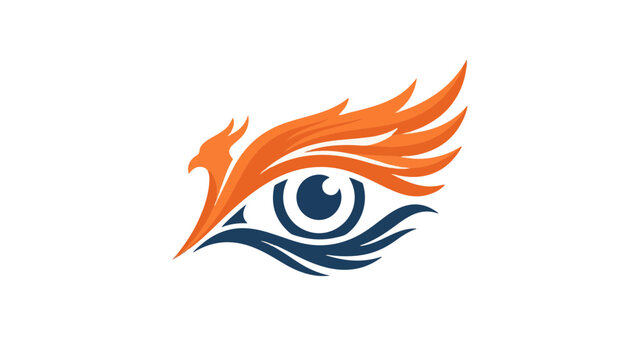 Artistic eye design featuring bold orange flames and blue waves in a dynamic symmetrical vector illustration.