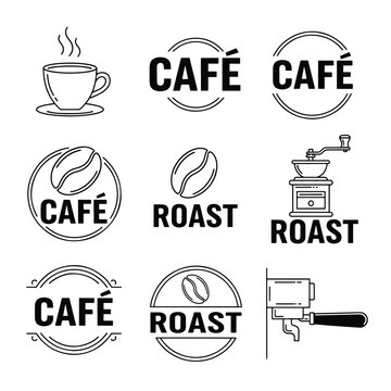 Set of hand drawn coffee shop logo and cafe design elements.