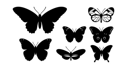 Black Silhouette Butterfly Collection, Insect Vector Graphics, Delicate Winged Creatures, Nature Icons © Rabeya