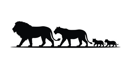 Lion family with lioness and cubs depicted as a black silhouette lions wildlife animals mammal feline predator graphic © Sumon