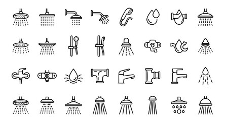 Obraz premium Shower Head Icon Logo Set Thin Line Bathroom Water Vector Collection
