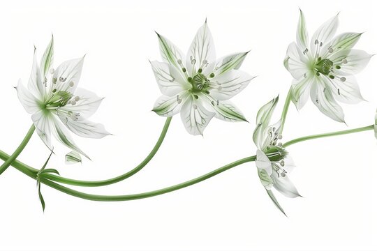 Delicate white flowers with green stems isolated on a clean white background