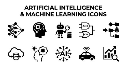 Fototapeta premium Minimalist Artificial Intelligence and Machine Learning Vector Icon Set