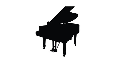 Grand piano in black silhouette against a white background grandpiano pianoforte keyboard instrument music musical concert performance melody © Sumon