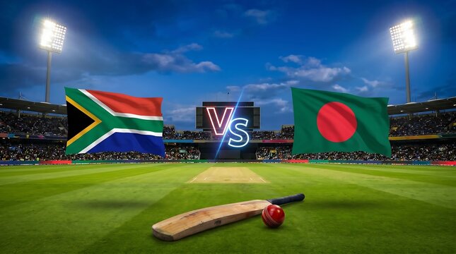 Cricket match between south africa and bangladesh at a stadium