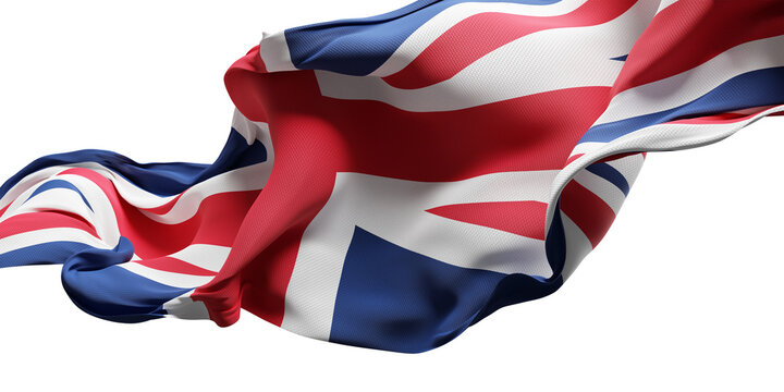 United Kingdom flag and detailed fabric texture flowing isolated on transparent background 3D render