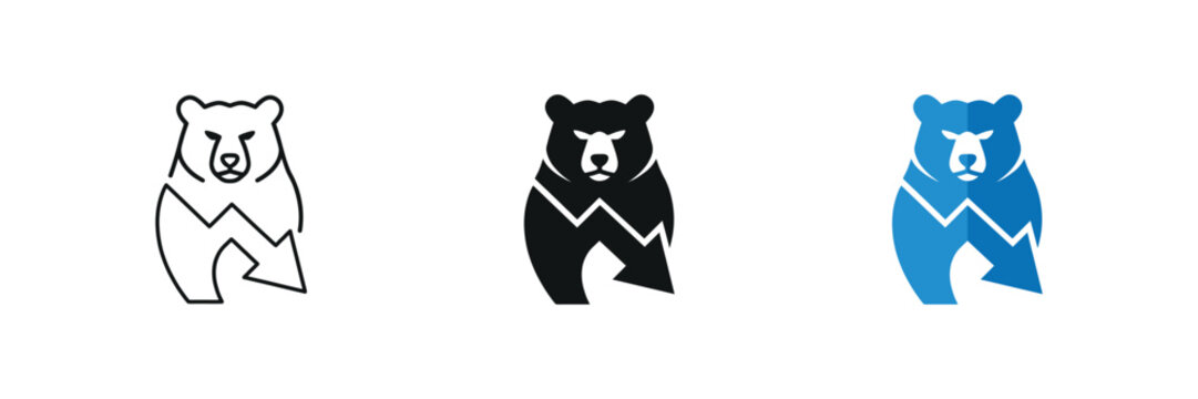 Bear market financial icon set with downward arrow for stock trading, vector illustration