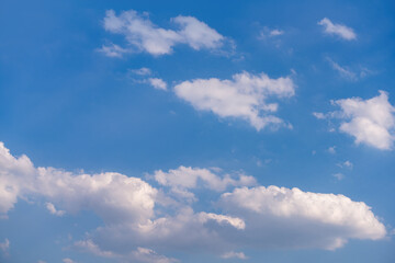 Fototapeta premium Bright Blue Sky With Scattered White Fluffy Clouds