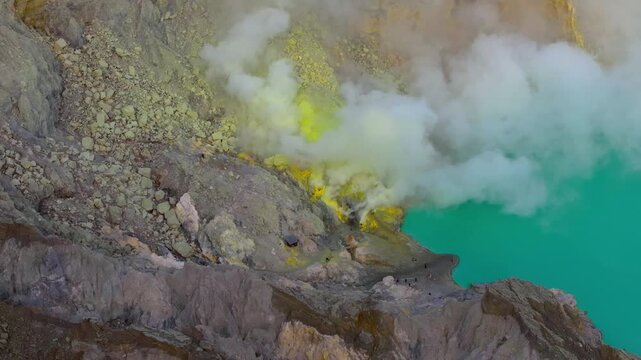 Cinematic Drone View of Mount Ijen Crater and Clouds &ndash; Java Island Indonesia