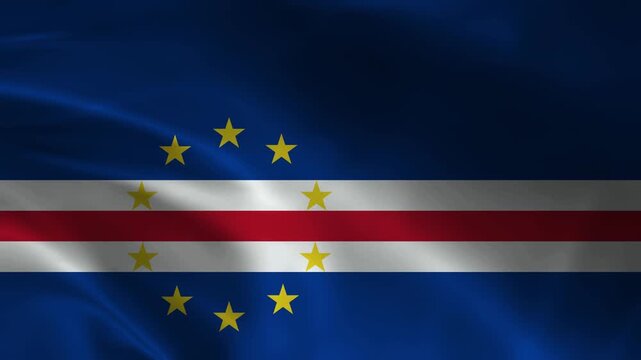 Cabo Verde flag animation with realistic fabric texture and dramatic lighting