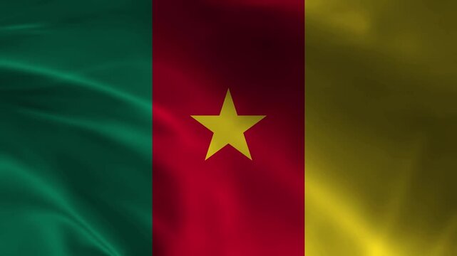 Cameroon flag animation with realistic fabric texture and dramatic lighting