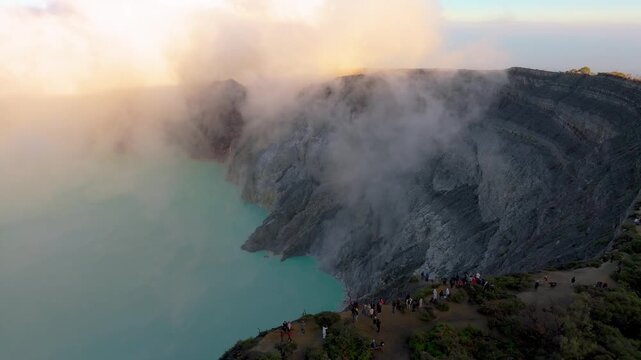 Java Island Indonesia Epic Volcanic Landscape Featuring Mount Ijen from Above