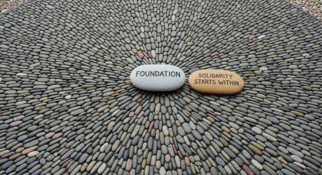Overhead Shot of Foundation and Solidarity Stones on Pebbles