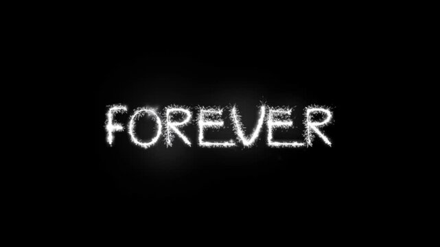 Animation white text FOREVER on black background.