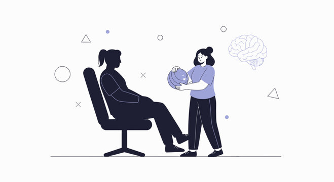 Psychological session with therapist helping patient understand emotions and mental health. Flat vector illustration.