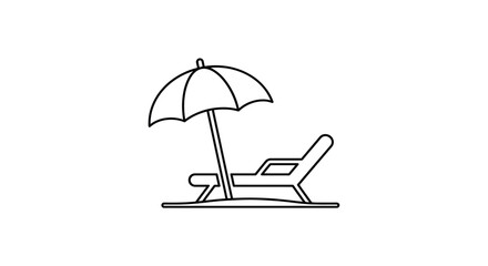 Beach chair and parasol line drawing silhouette umbrella lounge relaxation vacation holiday summer sun coast shore outdoor leisure © Sumon