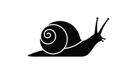 A black snail with a spiraled shell and visible antennae is presented as a silhouette mollusk gastropod spiral © Sumon