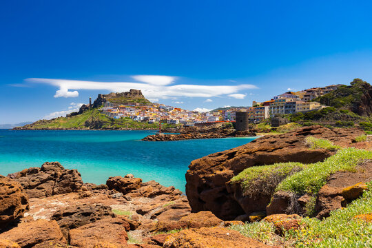 Castelsardo village and harbor on the coast of Sardinia, Italy, background or wallpaper	
