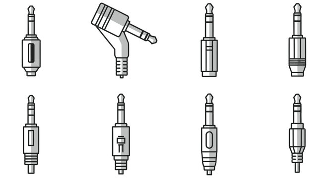 Audio Jack Connectors Black And White Line Illustration Set
