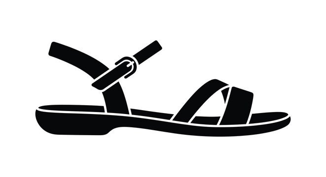 Black sandal with strap and buckle a simple footwear silhouette shoe slippers straps sole foot fashion summer beach