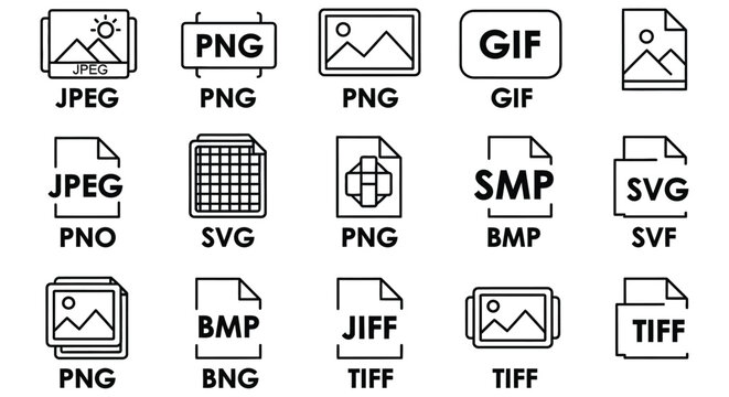 File Format Icons Black Line Art On White Background