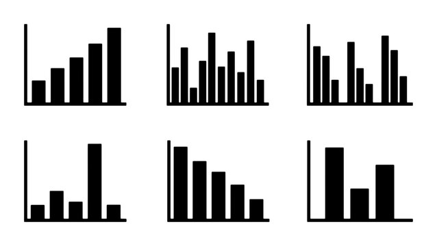 Bar Chart Icons Set, Data Visualization Graphics, Business Analytics Vector Elements, Financial Growth and Decline