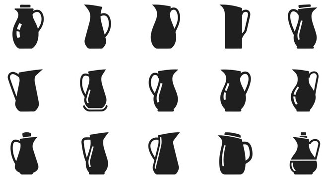 Collection Of Black Silhouette Pitcher Shapes On White Background