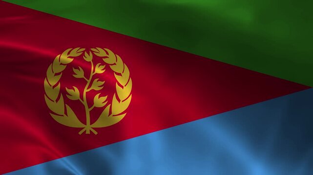 Eritrea flag animation with realistic fabric texture and dramatic lighting