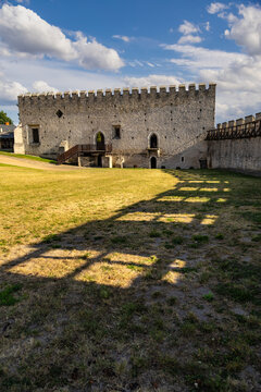 Medieval stone royal castle and defensive walls. Szydlow, Swietokrzyskie Province, Poland