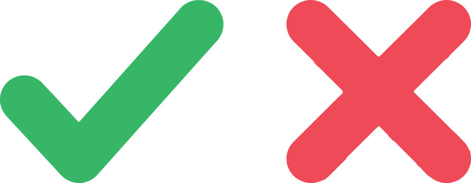 Green check mark and red cross mark symbols for survey and choice icons