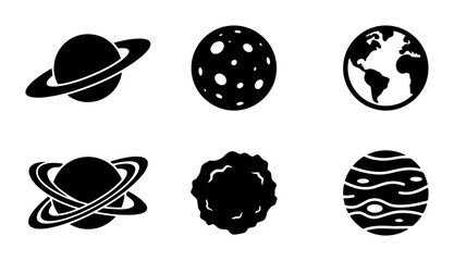 Cosmic Planets Vector Icons Set: Celestial Bodies, Space Exploration, Astronomy Graphics, Universe Elements © Sharmin