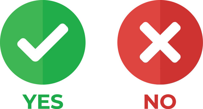 Green check mark and red cross sign icons for yes and no choices