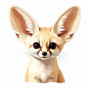 Cute Fennec Fox Portrait Vector Illustration on White Background