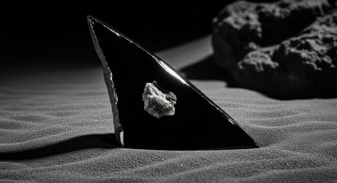Smooth Dark Obsidian Shard with Inclusion, Gigapixel