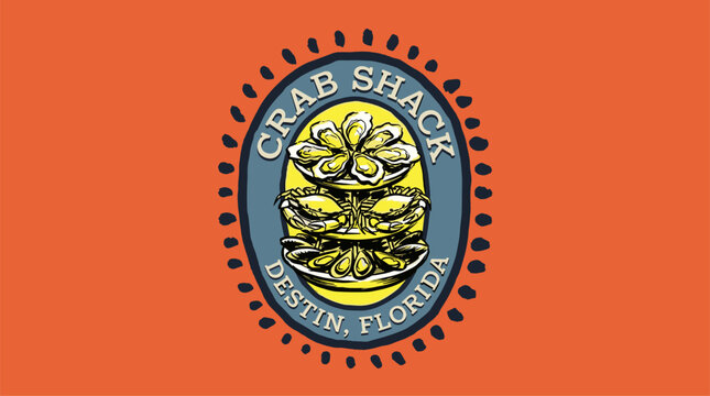 Crab shack seafood restaurant. Fresh oyster and crab artwork. Destin Florida vintage design for t shirt print, poster, sticker.