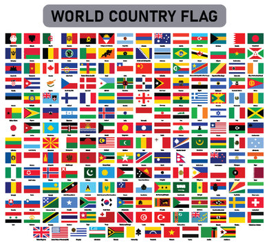 World Country Flags Mega Collection - Comprehensive Grid Set of National Flags with Country Names