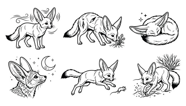 Fennec Fox Hand Drawn Wildlife Illustration Vector Collection
