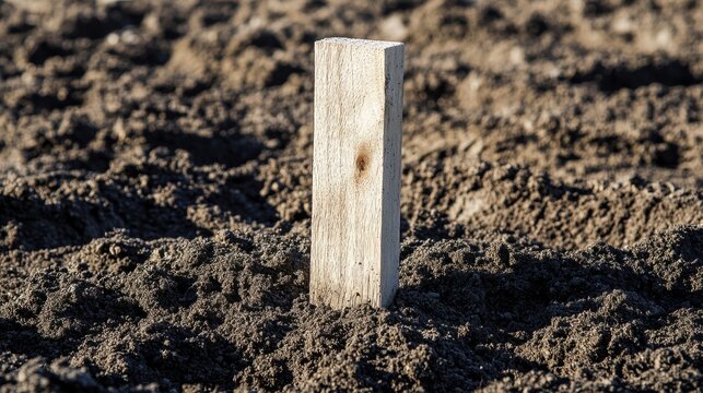 Wooden Stake Driven Into Ground Marking Planted Area