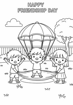 Children playing with parachute on Friendship Day.