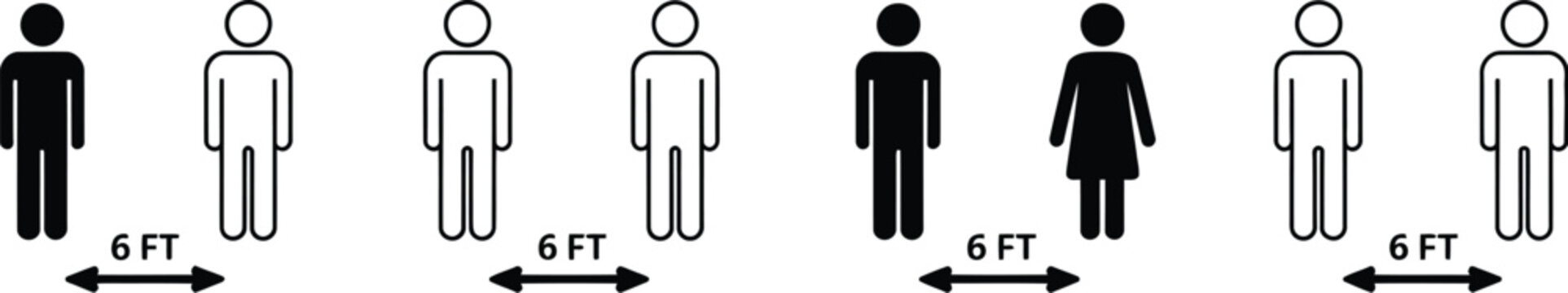 Social distancing icon vector illustration featuring self quarantine and safety spacing symbols for public health awareness.