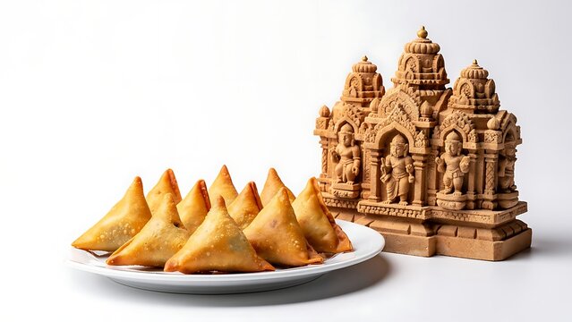 Golden gingerbread replica of ornate cathedral on white plate.
