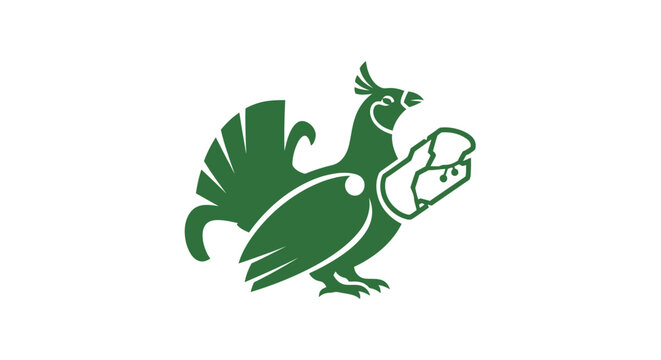 Green Rooster Holding Shield Emblem Design.