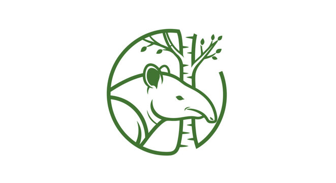 Green anteater illustration with tree branches and leaves.