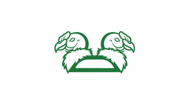 Two green sheep heads facing each other in symmetry.