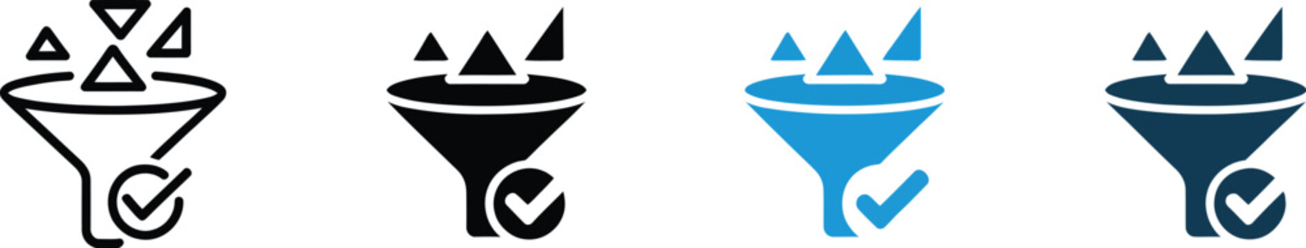 Sort evaluation lean funnel icon vector illustration featuring multiple style design for data filtering and process analysis.