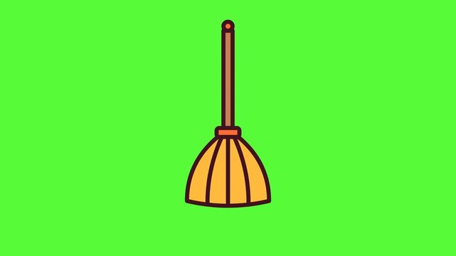 Cartoon Broom Sweeping Animation on Green Screen