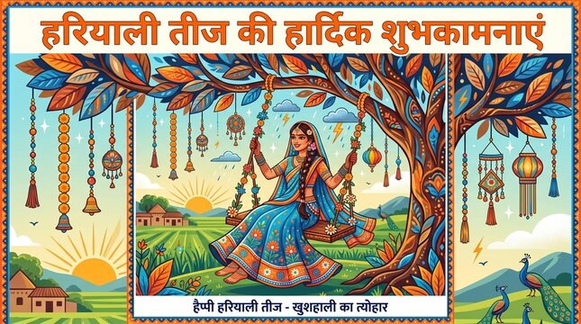 Hariyali Teej Festival Vibes | Mehndi, Swing & Sawan Celebration Social Media Design