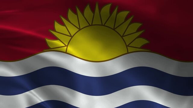 Kiribati flag animation with realistic fabric texture and dramatic lighting