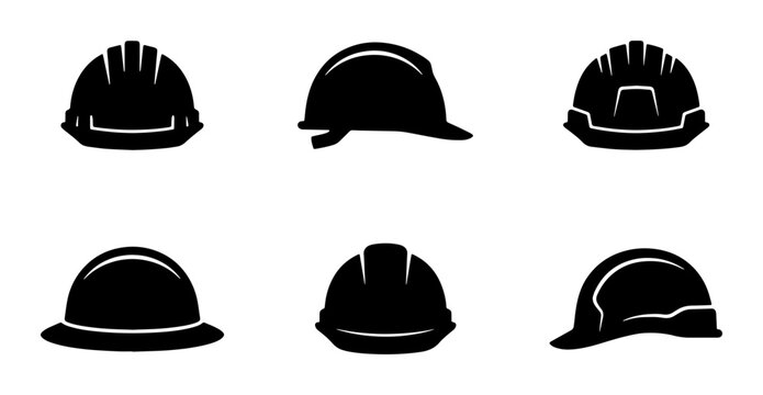 Hard Hat Icons Set, Safety Helmet Vector Graphics, Industrial Protection Headwear Collection, Construction Worker Gear Symbols